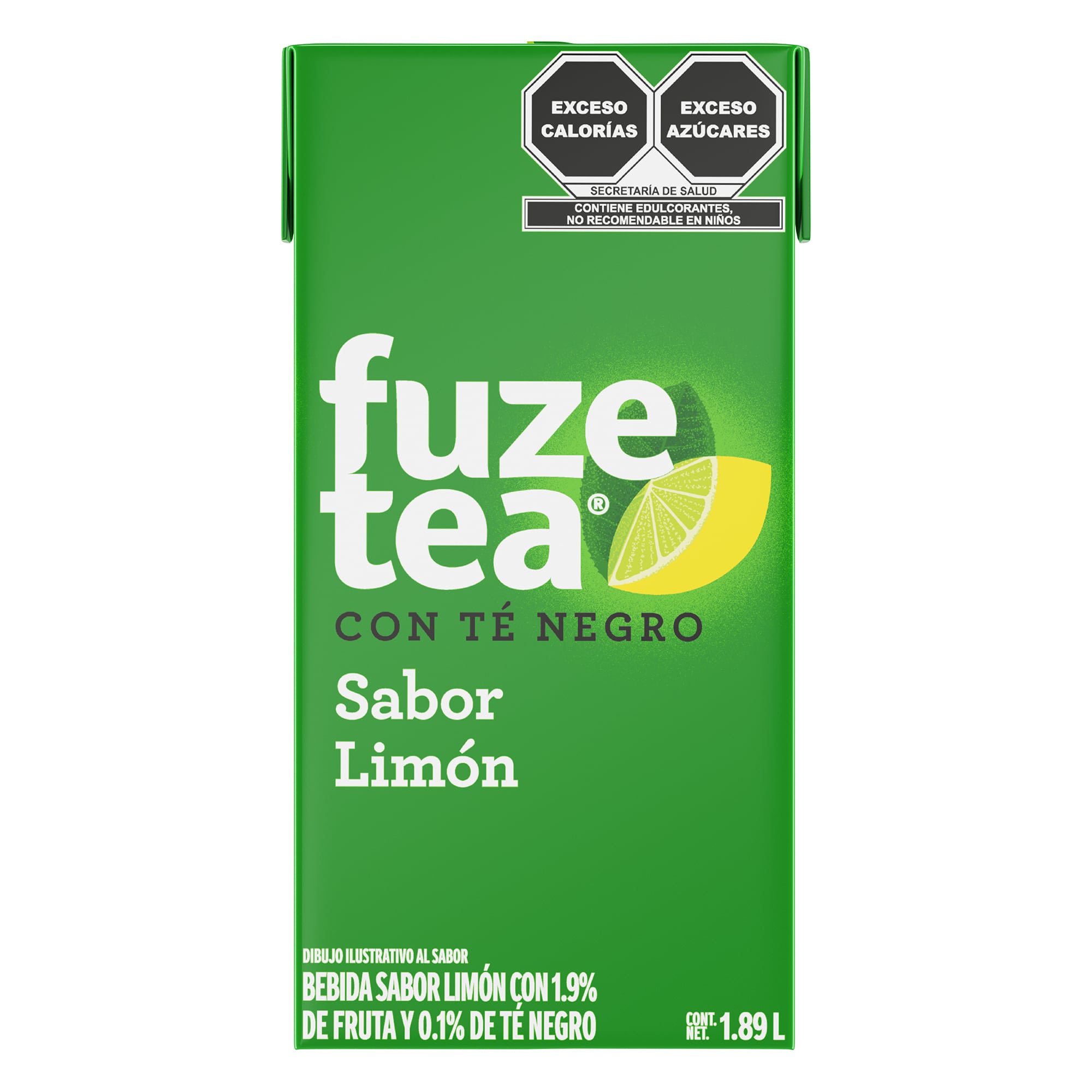 Envase de carton de Fuze Tea sabor Té Verde Limón. Té de Frutas y Hierbas.