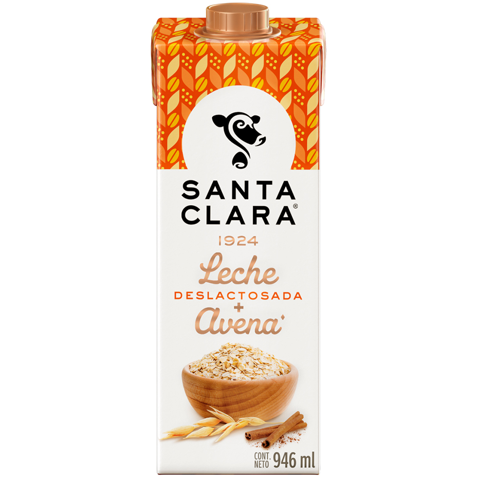 Empaque de Leche Saborizada Santa Clara de Avena deslactosada de 946 mililitros.