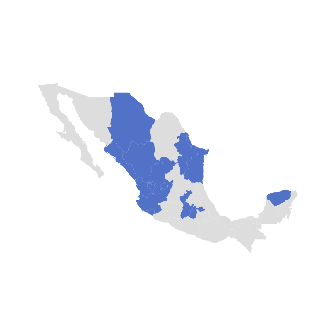 Imagen de México con estados pintados de azul