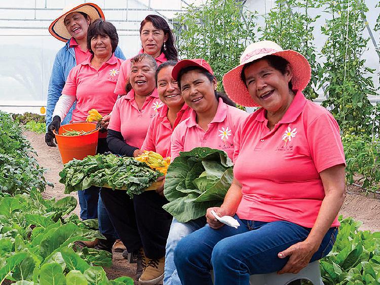 Mujeres ríen y posan, mientras participan de un programa de alto impacto socio-ambiental