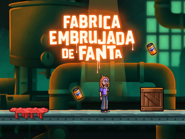 Fondo naranja, manos alzadas. Logo Fanta azul goteando. Deseo intenso, toque misterioso.