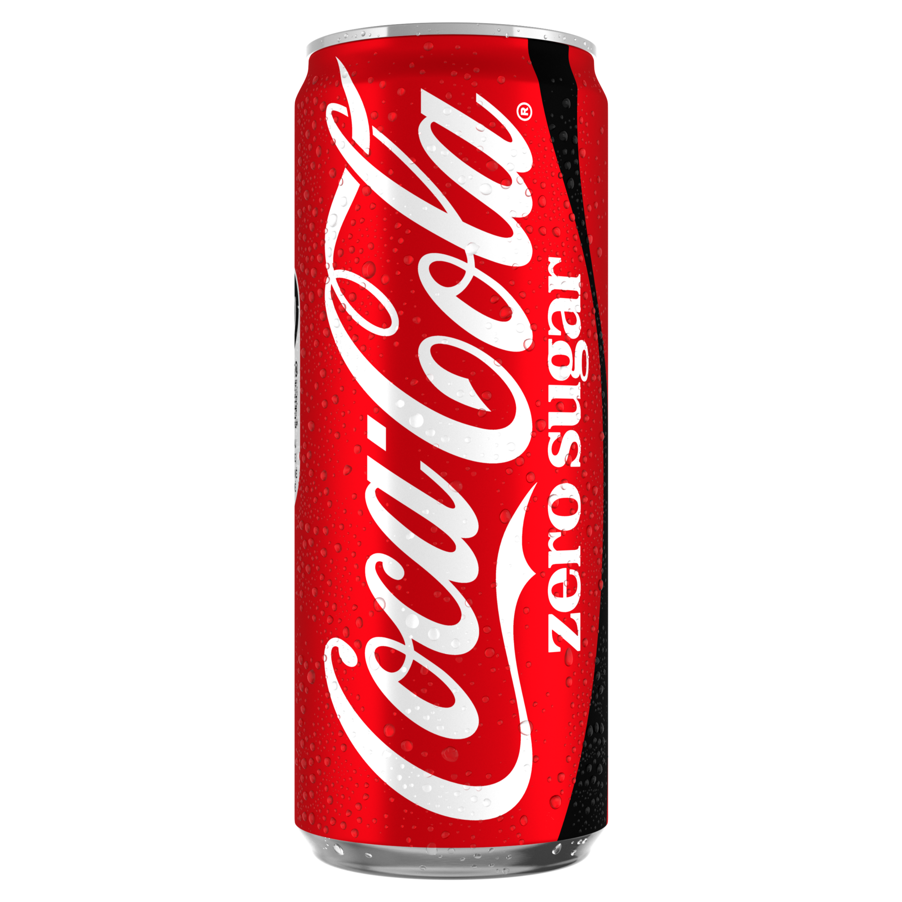 Crvena limenka Coca-Cola Zero Sugar sa crnim logotipom i kapljicama
