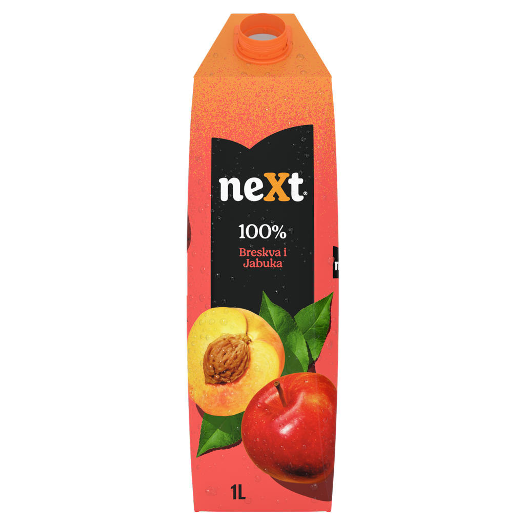 neXt premium breskva sok sa belom pozadinom