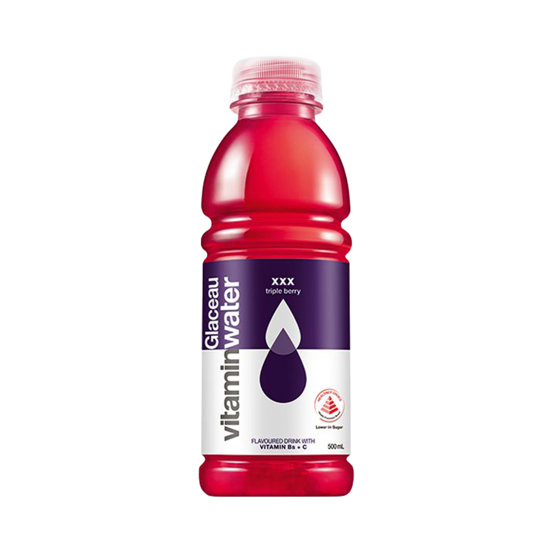 A bottle of Glaceau Vitaminwater Triple Berry flavor