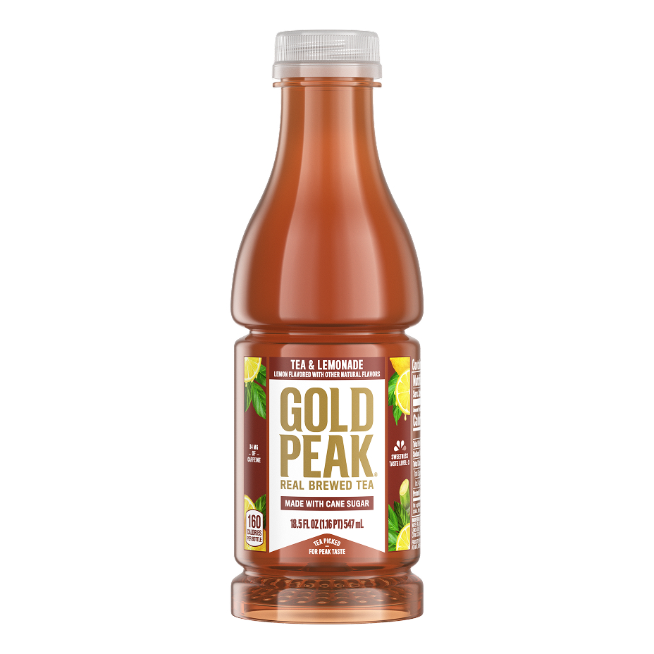 Gold Peak Tea & Lemonade Real Brewed Tea, 18.5 fl oz bottle on a white background.
