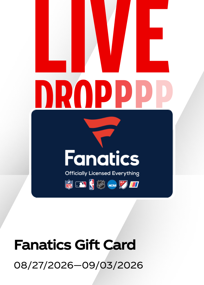 Live weekly prize drop highlighting a Fanatics digital gift card for the Fall Football promo.