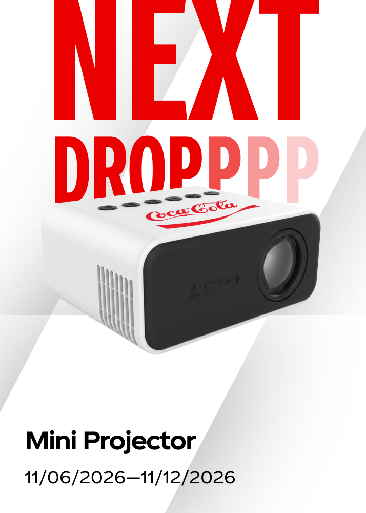 Live weekly prize drop featuring a white Coca-Cola mini projector for the Fall Football promo.