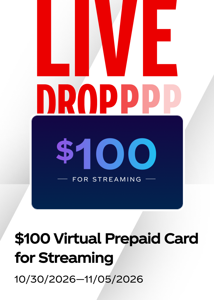 A 100-dollar streaming digital gift card shown as a live drop in the fall hockey promo.