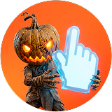 Ícono del paso uno para Fanta Halloween mostrando una figura de calabaza que sostiene un cursor azul.