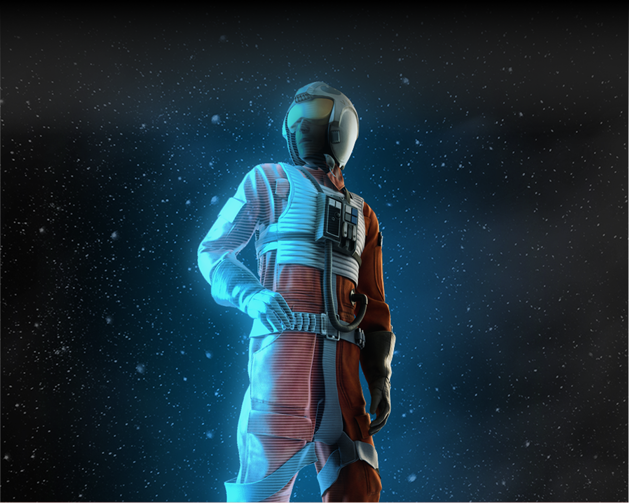Personnage Pilote de Star Wars sur fond noire étoilé