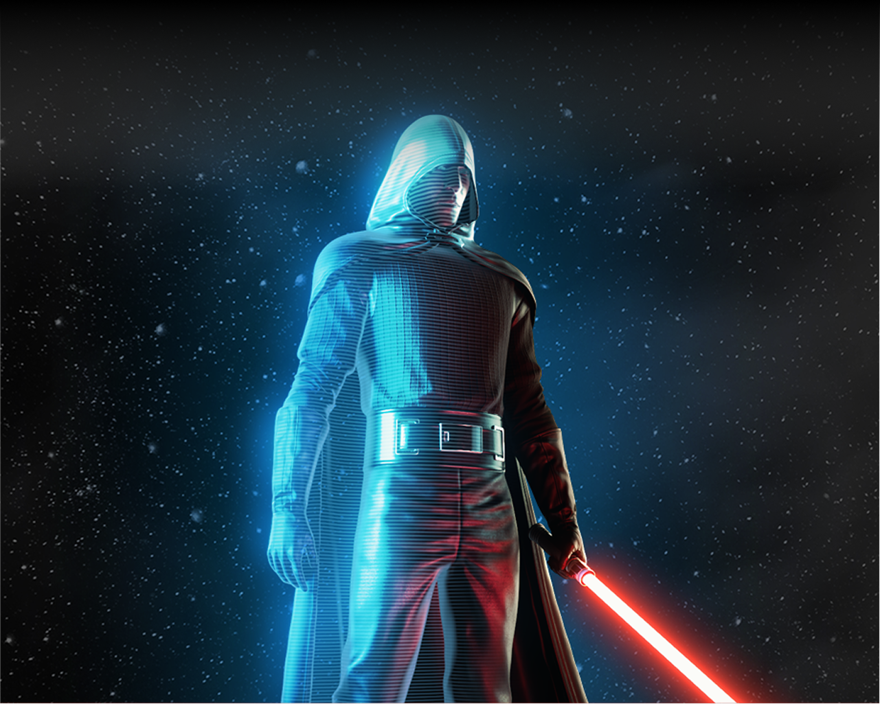 Personnage Sith de Star Wars sur un fond noire étoilé