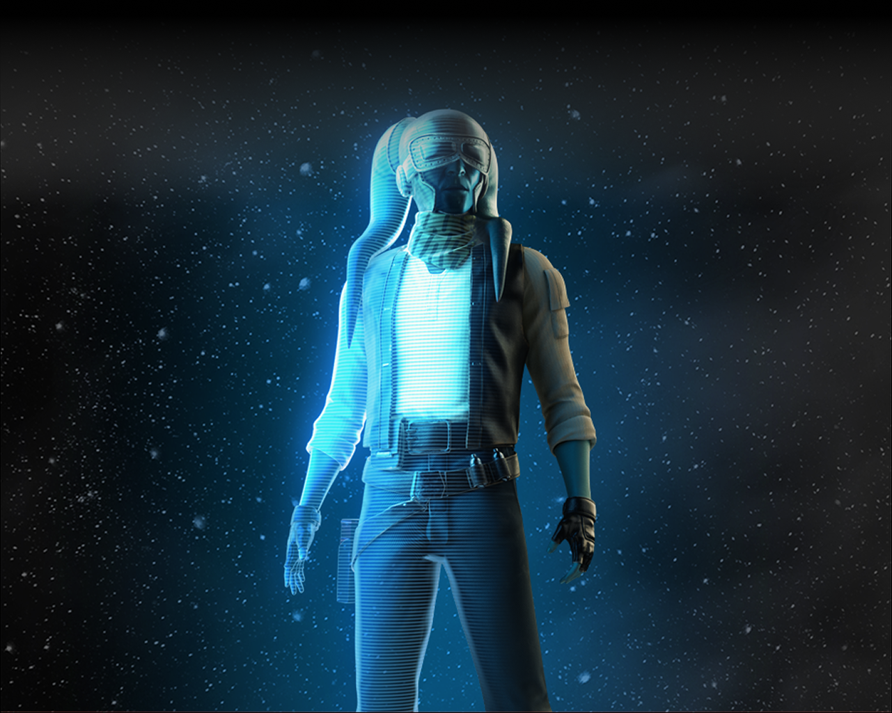 Personnage Twi'Lek de Star Wars sur fond noire étoilé