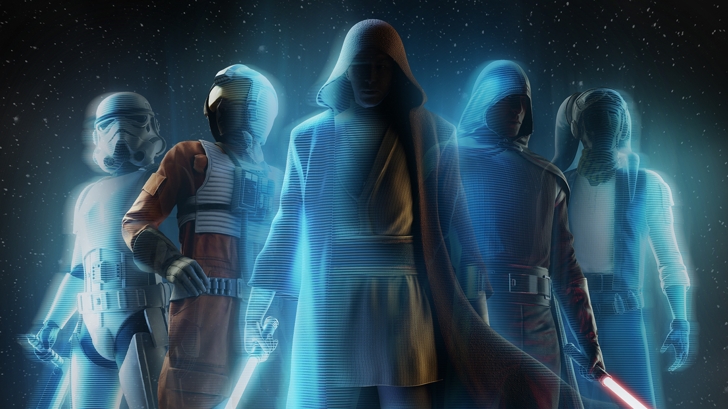 Personnages holographiques de Star Wars en formation revisitée