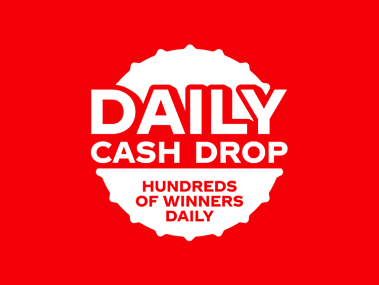 Promotional image featuring Coca-Cola, Sprite, and Fanta bottles with text 'You Can Win Daily Cash Drop,' encouraging participants to re-enter the giveaway by repeating the steps.