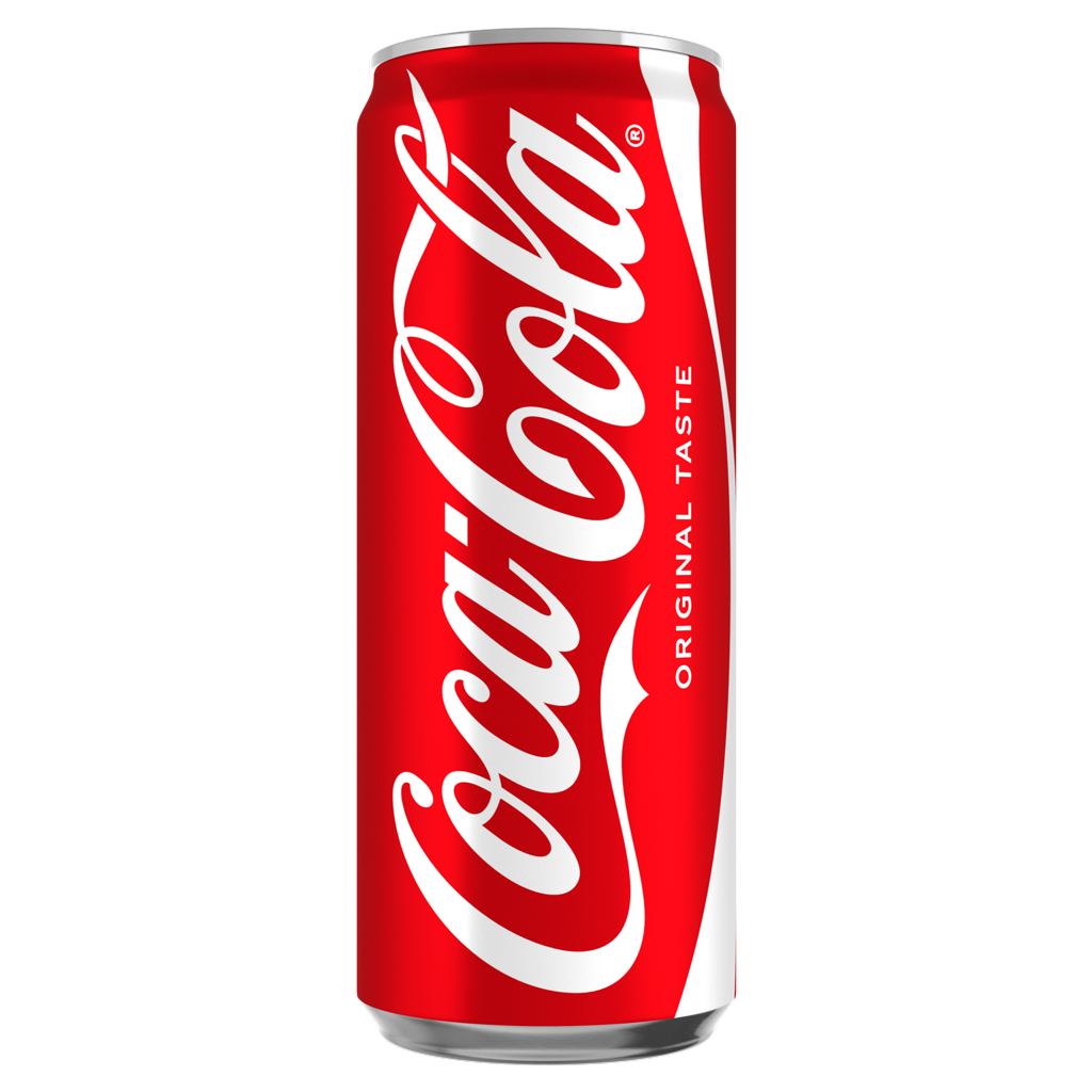 Kanaçe Coca-Cola me ngjyrë të kuqe dhe tekst të bardhë.