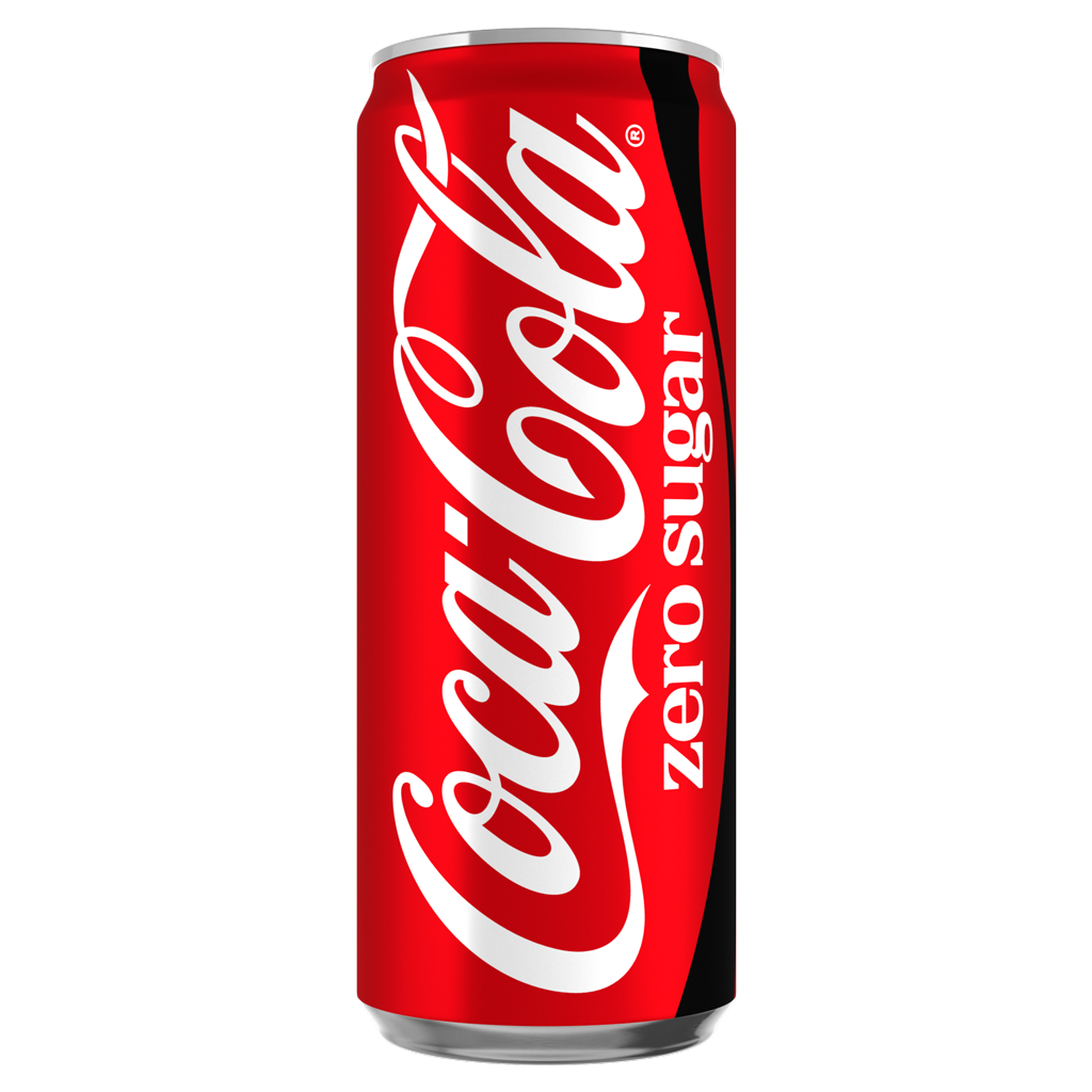 Kanaçe Coca-Cola Zero Sugar me ngjyrë të kuqe dhe tekst të zi.